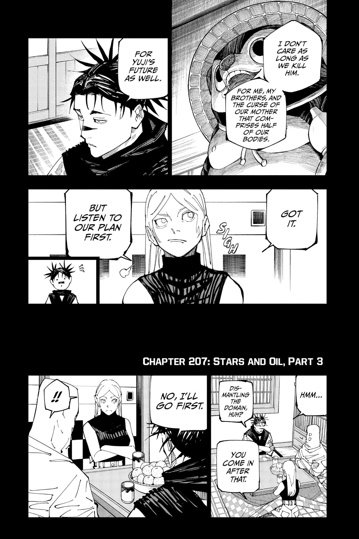 Jujutsu Kaisen Chapter 207 page 1 - Chapter 207: Stars and Oil, Part 3