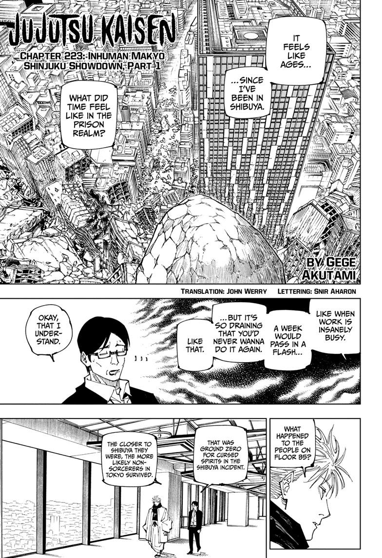 Jujutsu Kaisen Chapter 223 page 1 - Chapter 223: Inhuman Makyo Shinjuku Showdown, Part 1
