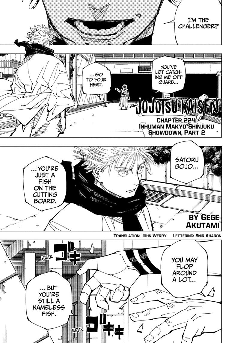 Jujutsu Kaisen Chapter 224 page 1 - Chapter 224: Inhuman Makyo Shinjuku Showdown, Part 2