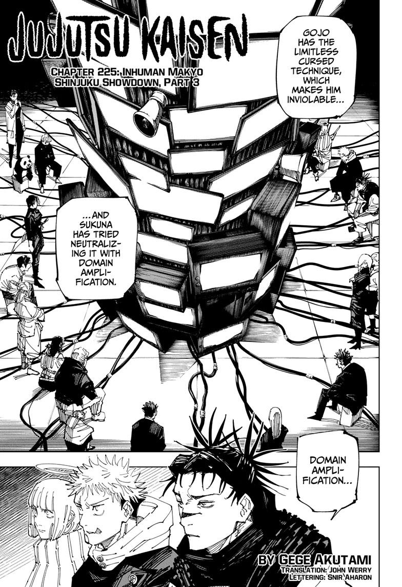 Jujutsu Kaisen Chapter 225 page 1 - Chapter 225: Inhuman Makyo Shinjuku Showdown, Part 3