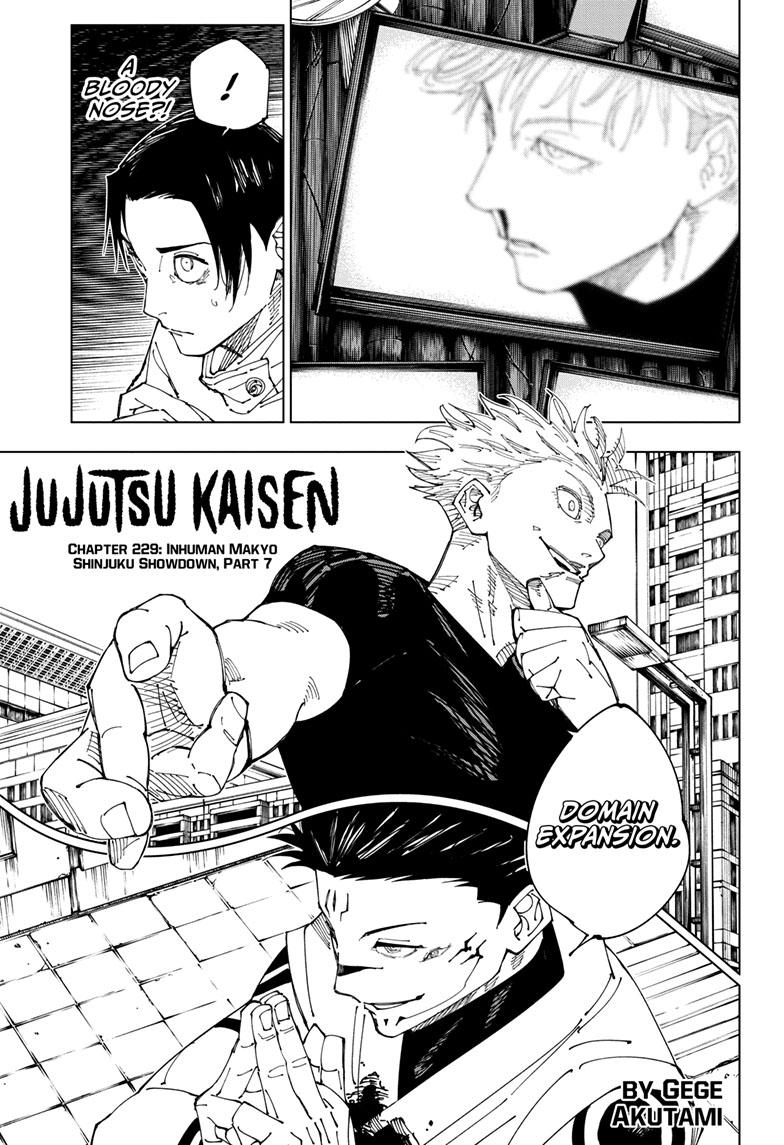 Jujutsu Kaisen Chapter 229 page 1 - Chapter 229: Inhuman Makyo Shinjuku Showdown, Part 7