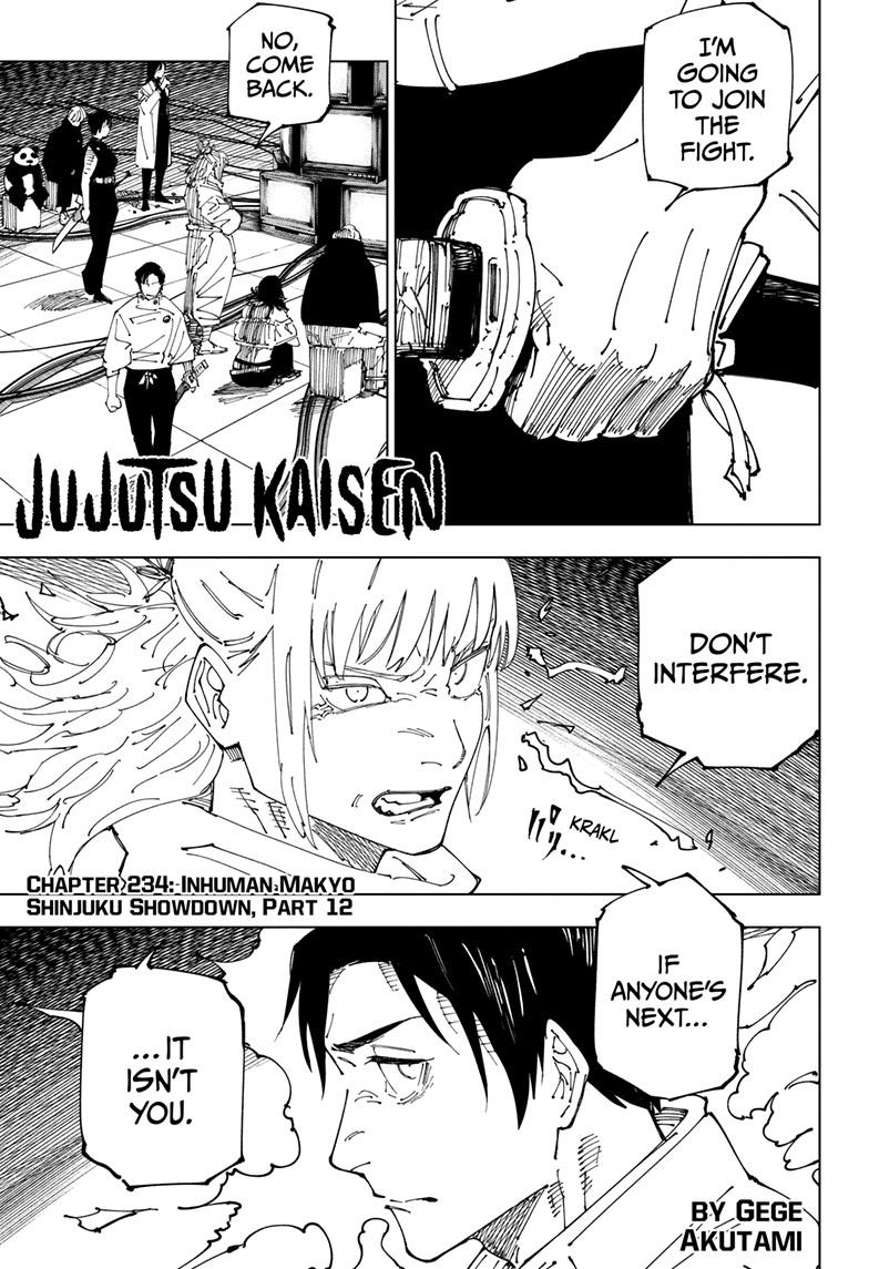 Jujutsu Kaisen Chapter 234 page 1 - Chapter 234: Inhuman Makyo Shinjuku Showdown, Part 12
