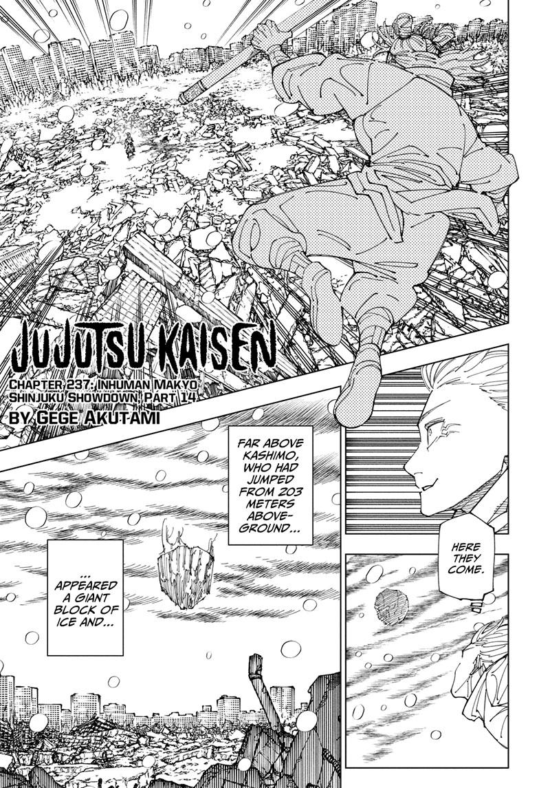 Jujutsu Kaisen Chapter 237 page 1 - Chapter 237: Inhuman Makyo Shinjuku Showdown, Part 14