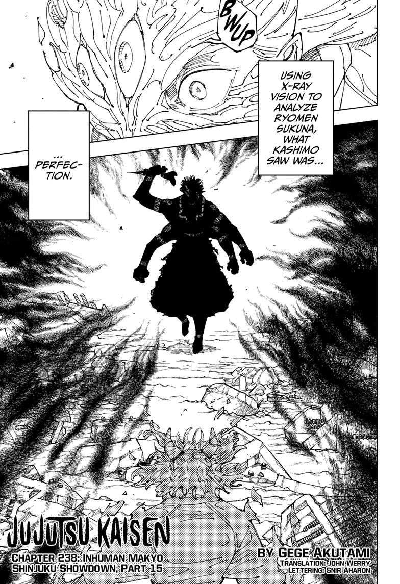 Jujutsu Kaisen Chapter 238 page 1 - Chapter 238: Inhuman Makyo Shinjuku Showdown, Part 15