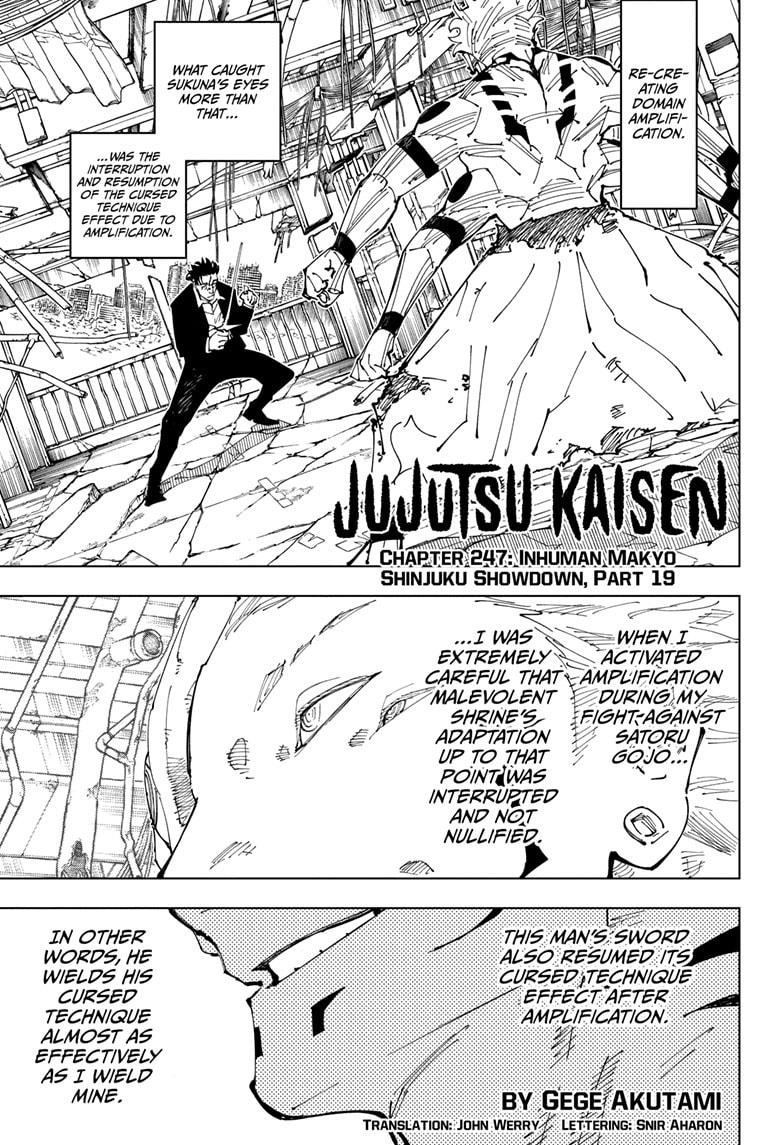 Jujutsu Kaisen Chapter 247 page 1 - Chapter 247: Inhuman Makyo Shinjuku Showdown, Part 19