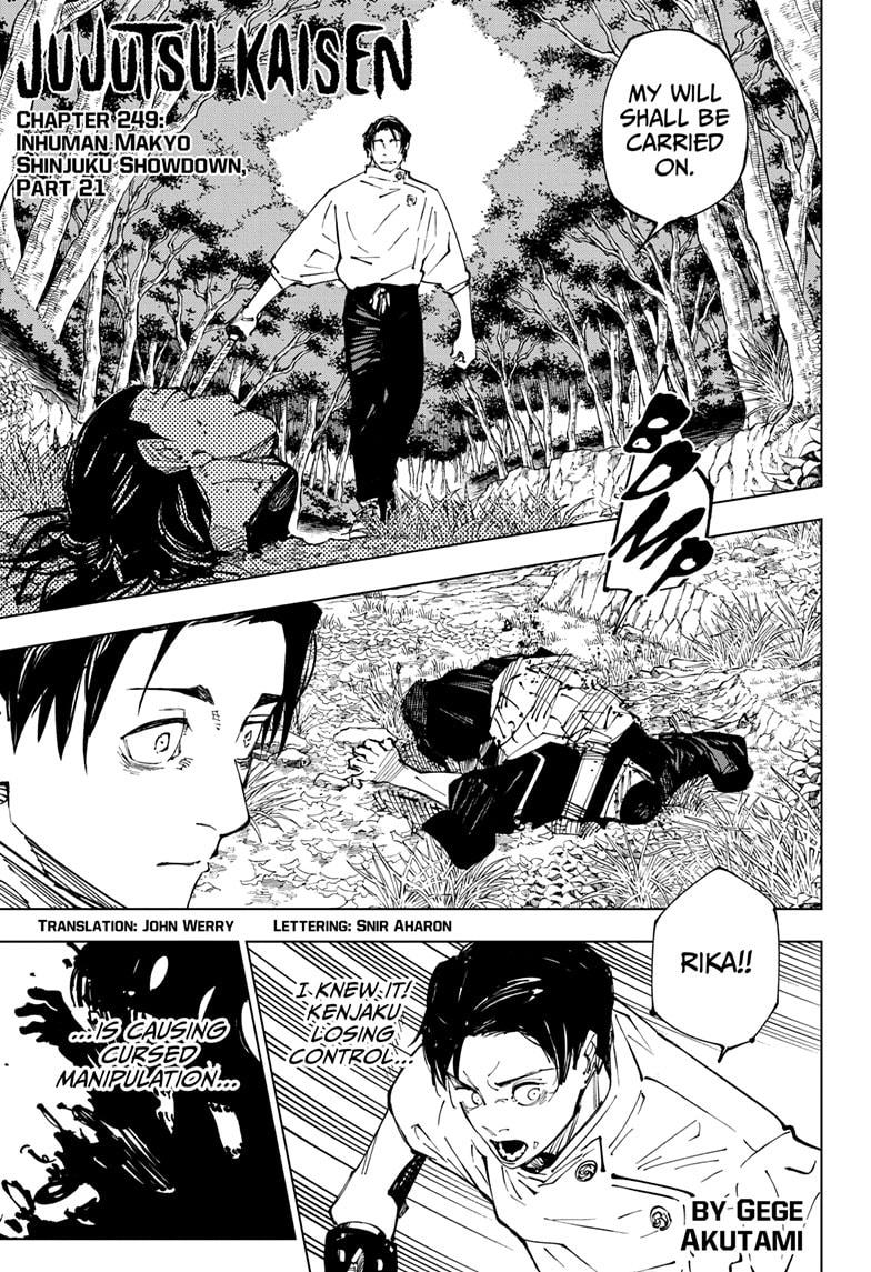 Jujutsu Kaisen Chapter 249 page 1 - Chapter 249: Inhuman Makyo Shinjuku Showdown, Part 21