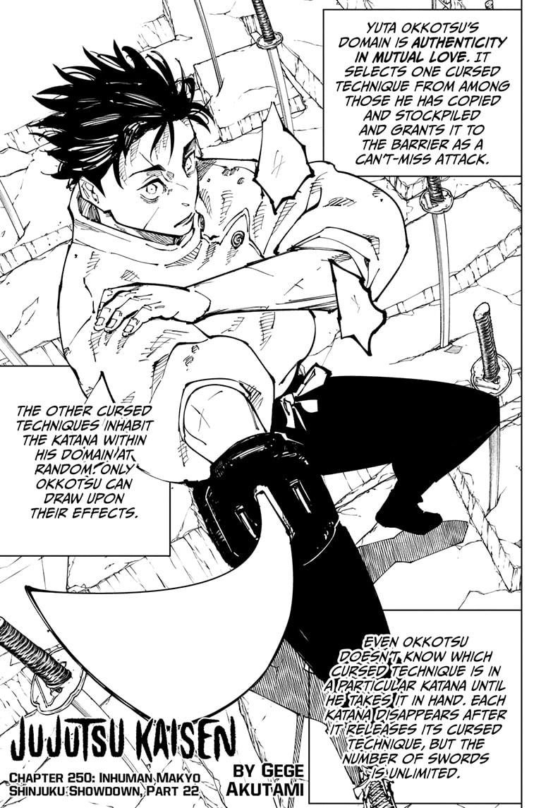 Jujutsu Kaisen Chapter 250 page 1 - Chapter 250: Inhuman Makyo Shinjuku Showdown, Part 22