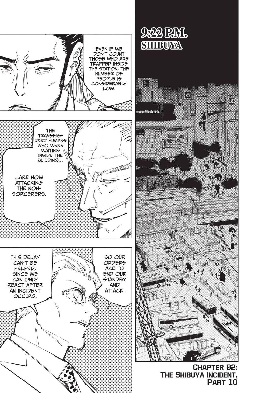 Jujutsu Kaisen Chapter 92 page 1 - Chapter 92: The Shibuya Incident, Part 10