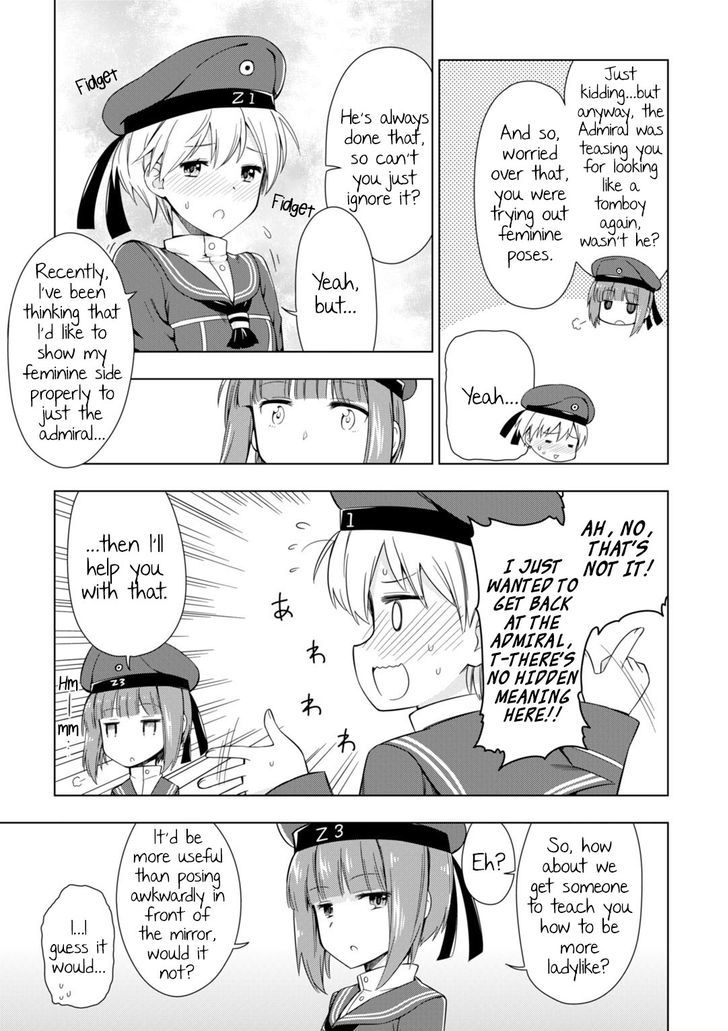 Kantai Collection -Kan Colle- Dengeki Comic Anthology: Sasebo Chinjufu-hen Chapter 4.1 page 3 - Vol.04 Chapter 1 : The Zerstörer's Worries