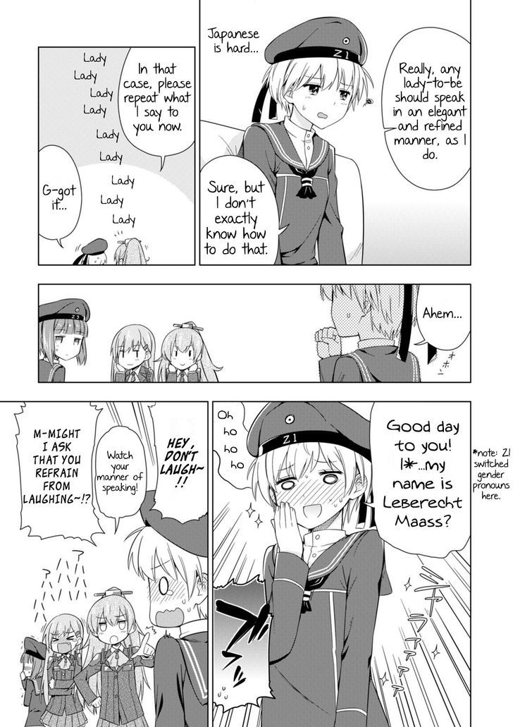 Kantai Collection -Kan Colle- Dengeki Comic Anthology: Sasebo Chinjufu-hen Chapter 4.1 page 5 - Vol.04 Chapter 1 : The Zerstörer's Worries