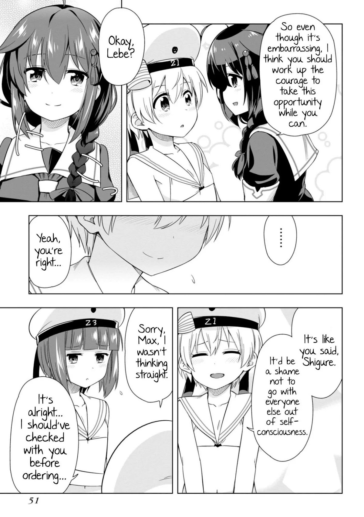 Kantai Collection -KanColle- Dengeki Comic Anthology: Sasebo Chinjufu-hen Chapter 14.6 page 7 - Vol.14 Chapter 6: When the Zerstörers Changed into Swimsuits