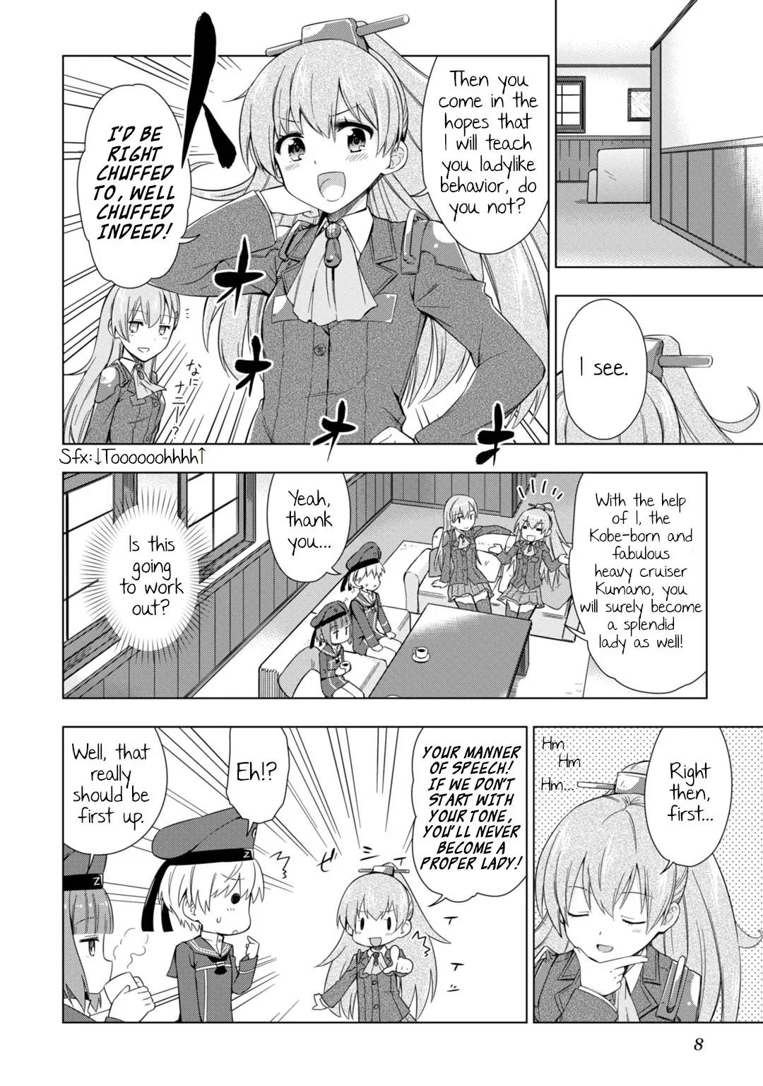 Kantai Collection -KanColle- Dengeki Comic Anthology: Sasebo Chinjufu-hen Chapter 4.1 page 4 - Vol.4 Chapter 1: The Zerstörer's Worries