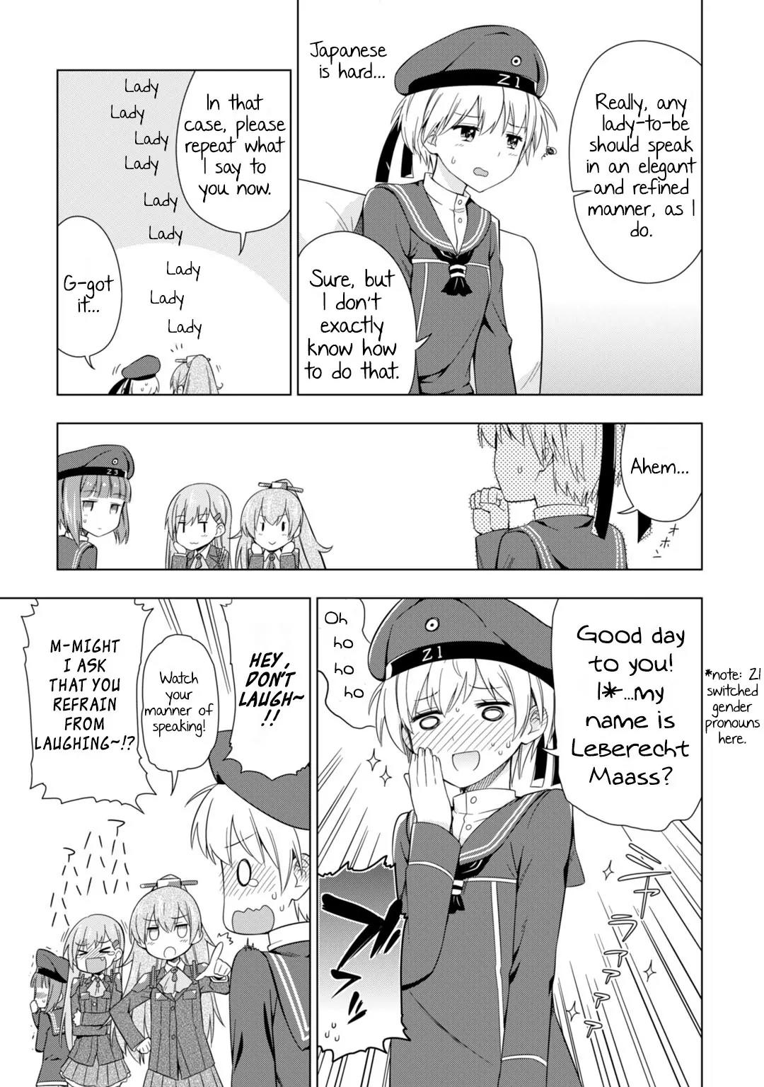 Kantai Collection -KanColle- Dengeki Comic Anthology: Sasebo Chinjufu-hen Chapter 4.1 page 5 - Vol.4 Chapter 1: The Zerstörer's Worries