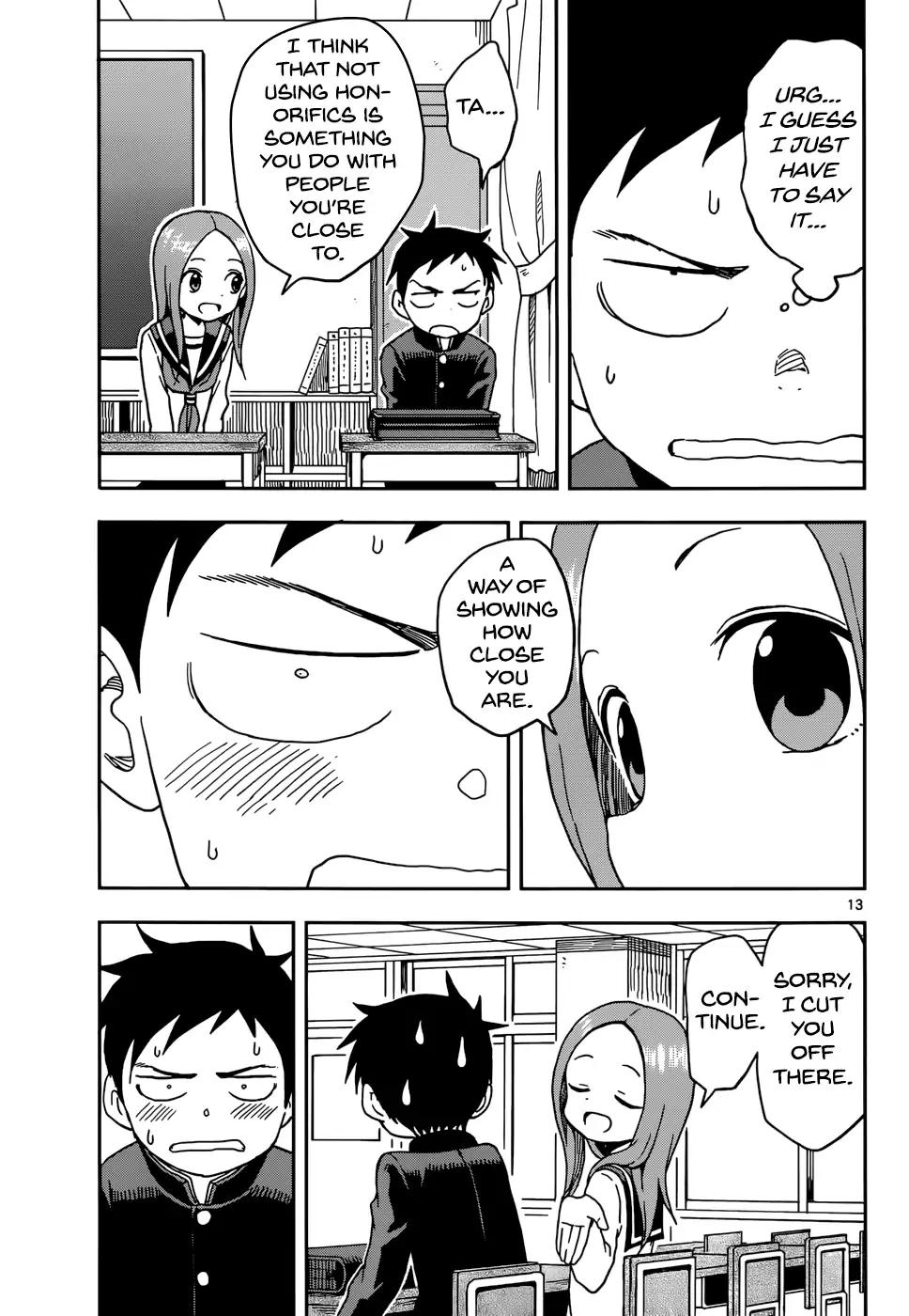 Karakai Jouzu no Takagi-san Chapter 81 page 13 - Chapter 81: Dropping Honorifics