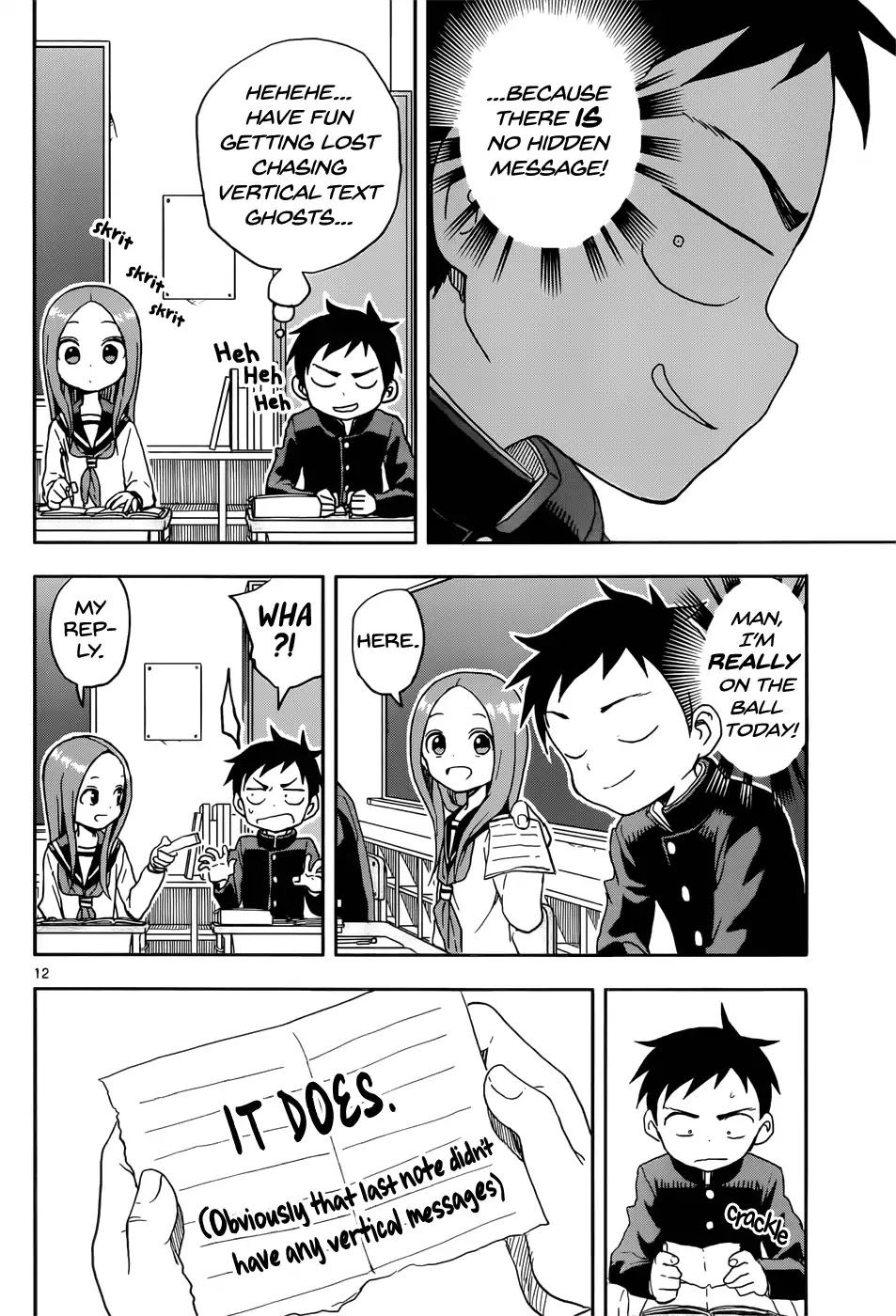 Karakai Jouzu no Takagi-san Chapter 84 page 12 - Chapter 84: Vertical Text