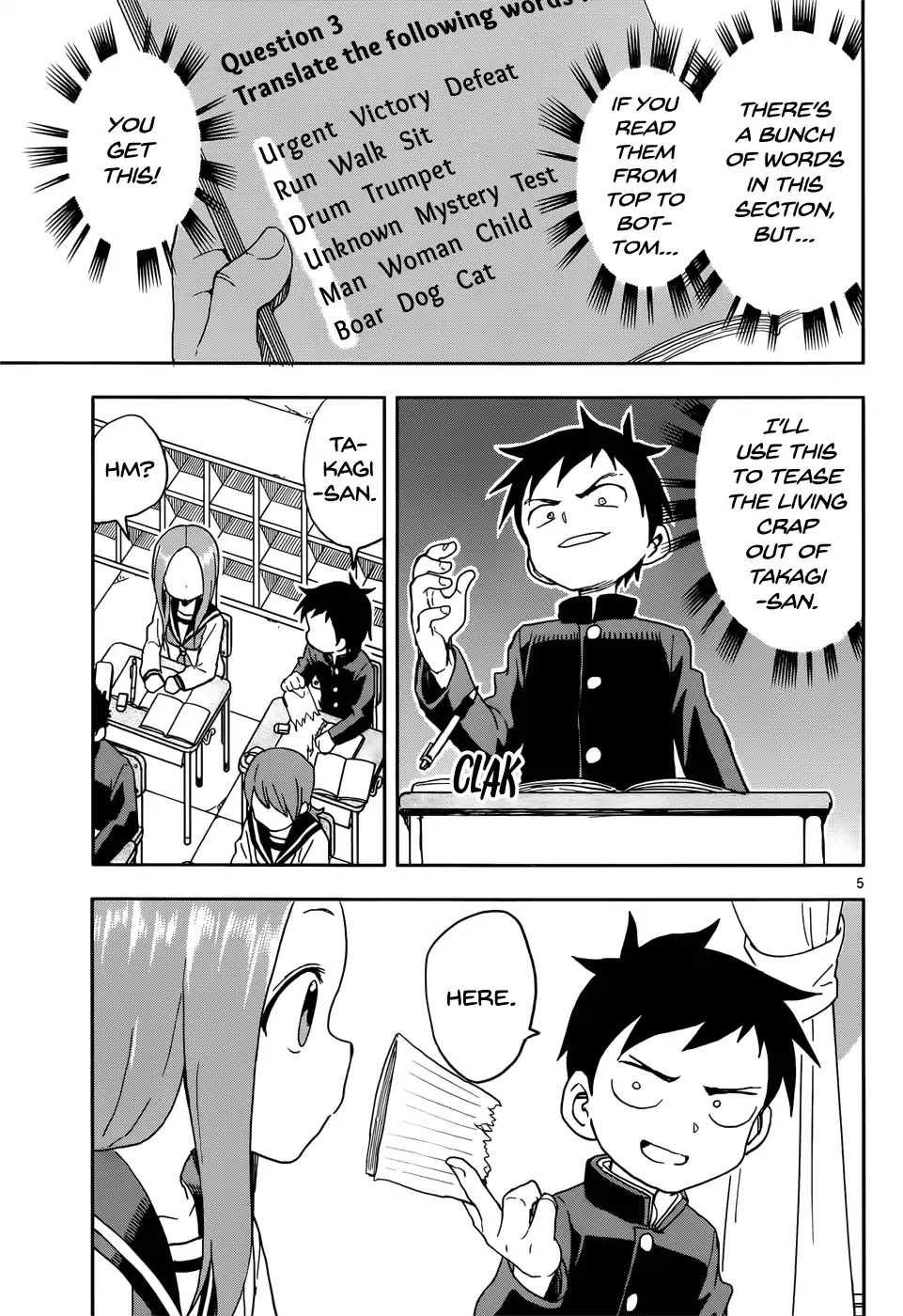 Karakai Jouzu no Takagi-san Chapter 84 page 5 - Chapter 84: Vertical Text