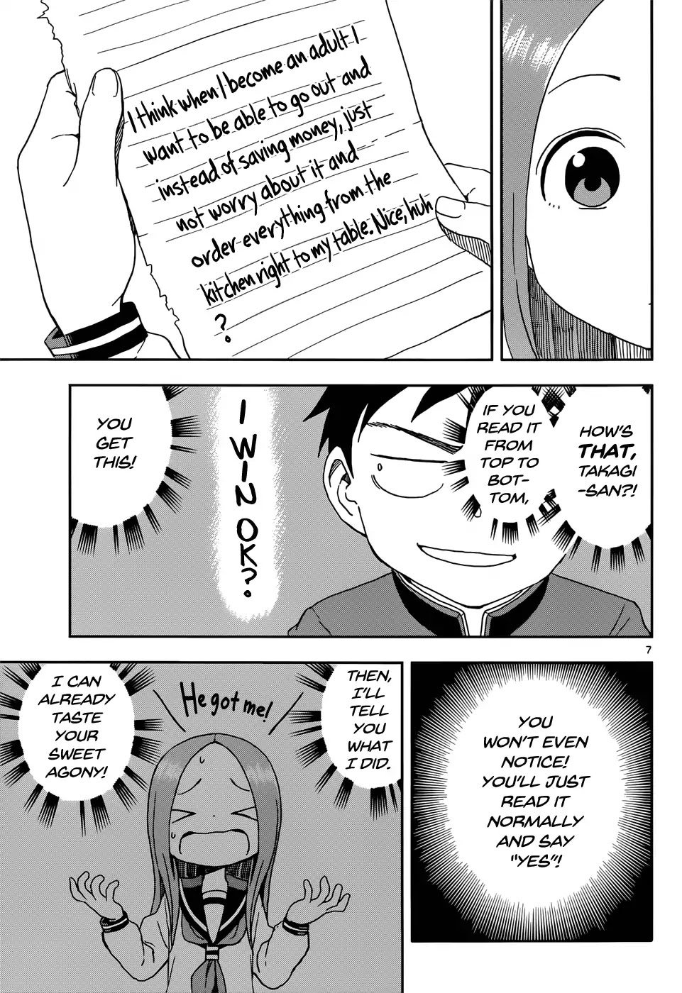 Karakai Jouzu no Takagi-san Chapter 84 page 7 - Chapter 84: Vertical Text
