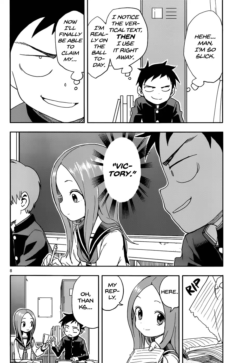 Karakai Jouzu no Takagi-san Chapter 84 page 8 - Chapter 84: Vertical Text
