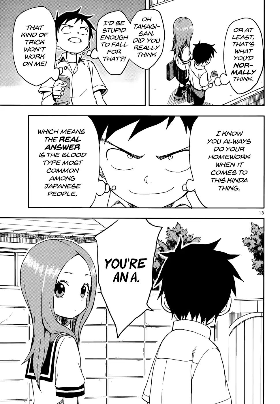 Karakai Jouzu no Takagi-san Chapter 90 page 13 - Chapter 90: Blood Type