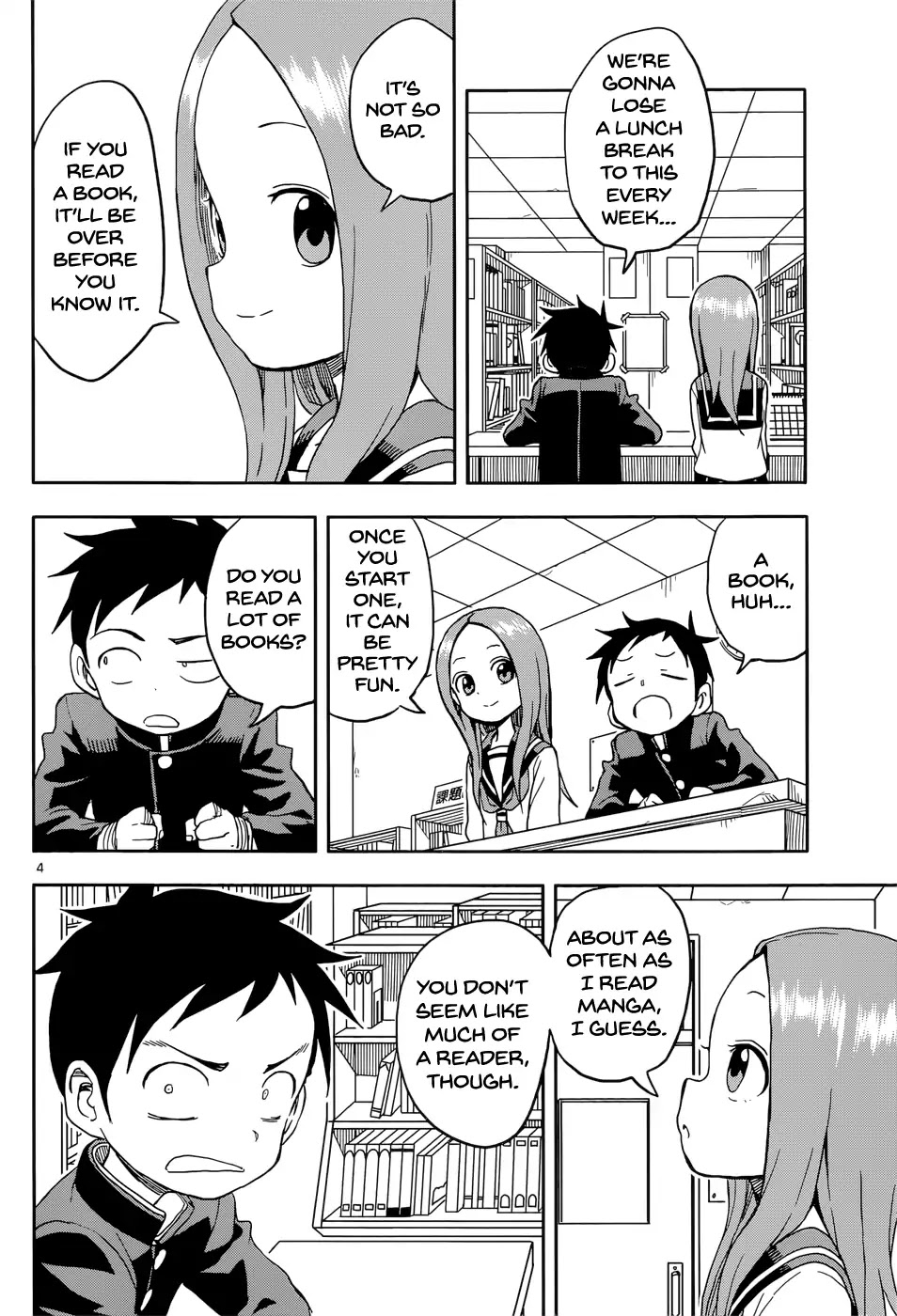Karakai Jouzu no Takagi-san Chapter 94 page 4 - Chapter 94: Library Committee Member