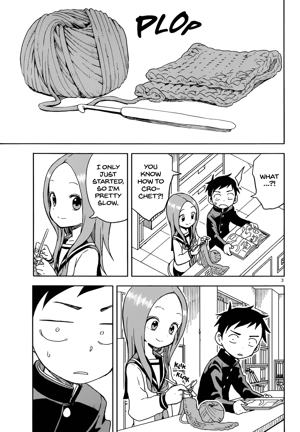 Karakai Jouzu no Takagi-san Chapter 97 page 3 - Chapter 97: Crocheting