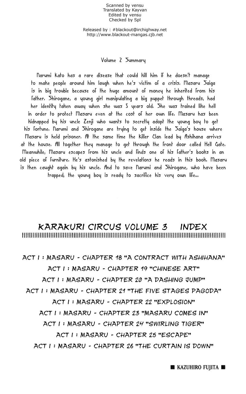 Karakuri Circus Chapter 18 page 3 - Chapter 18: A Contract With Ashihana - Act 1: Masaru