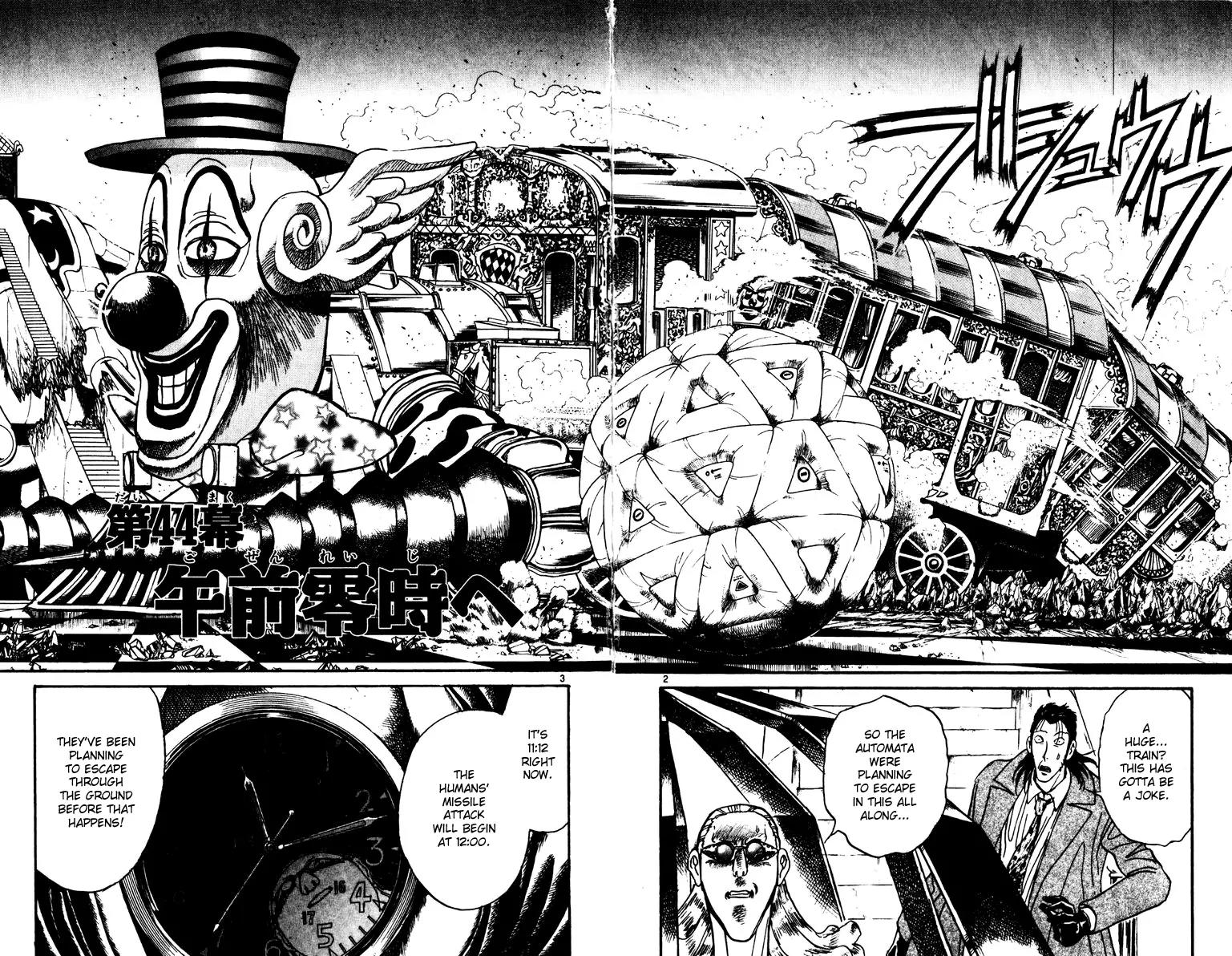 Karakuri Circus Chapter 200 page 2 - Chapter 200: Karakuri - Final Act - Act 44: Approaching Midnight