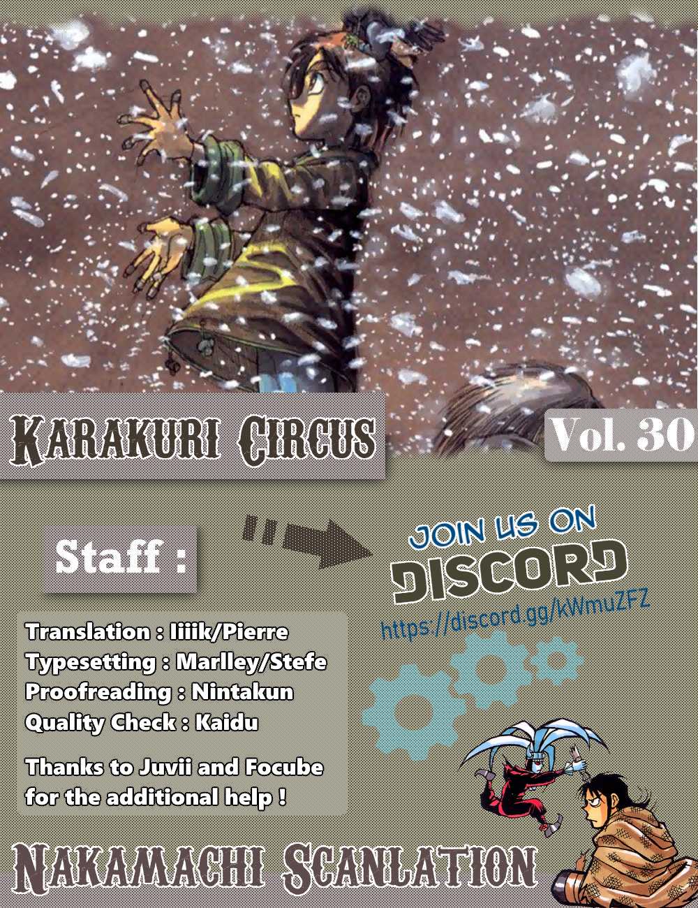 Karakuri Circus Chapter 291 page 1 - Chapter 291: Main Part - Welcome to the Kuroga Village - Act 9: Legend Breaker