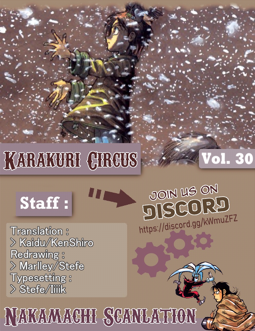 Karakuri Circus Chapter 294 page 1 - Chapter 294: Main Part - Welcome to the Kuroga Village - Act 12: Assault under the Snow