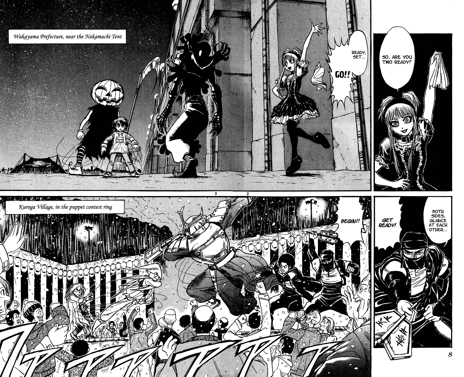 Karakuri Circus Chapter 296 page 8 - Chapter 296: Main Part - Welcome to the Kuroga Village - Act 14: The Beginning of two Battles