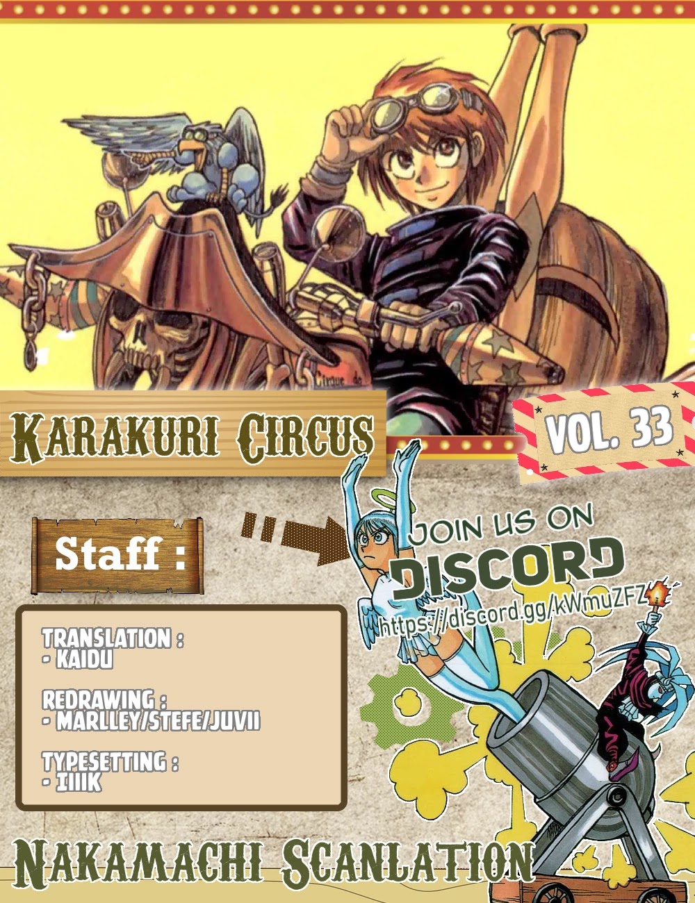 Karakuri Circus Chapter 324 page 1 - Chapter 324: Main Part - Summer at Kuroga Village - Act 6: Test of courage, Kiku and Masaru