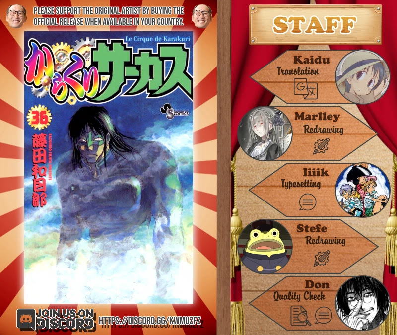 Karakuri Circus Chapter 346 page 1 - Chapter 346: Deus Ex Machina - Act 13: Temporary Closing, Coming Next: In America
