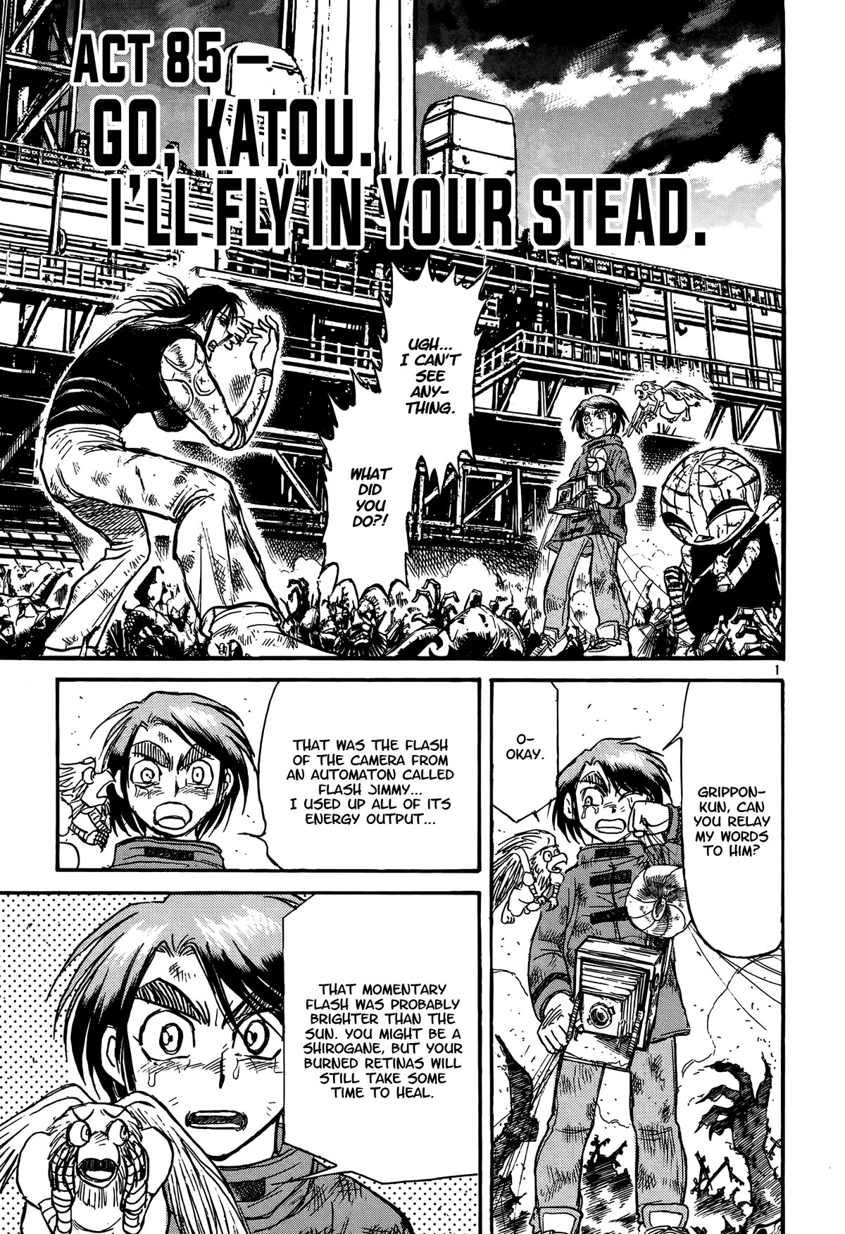 Karakuri Circus Chapter 418 page 1 - Chapter 418: Deus Ex Machina - Act 85 - Go, Katou. I'll Fly in Your Stead