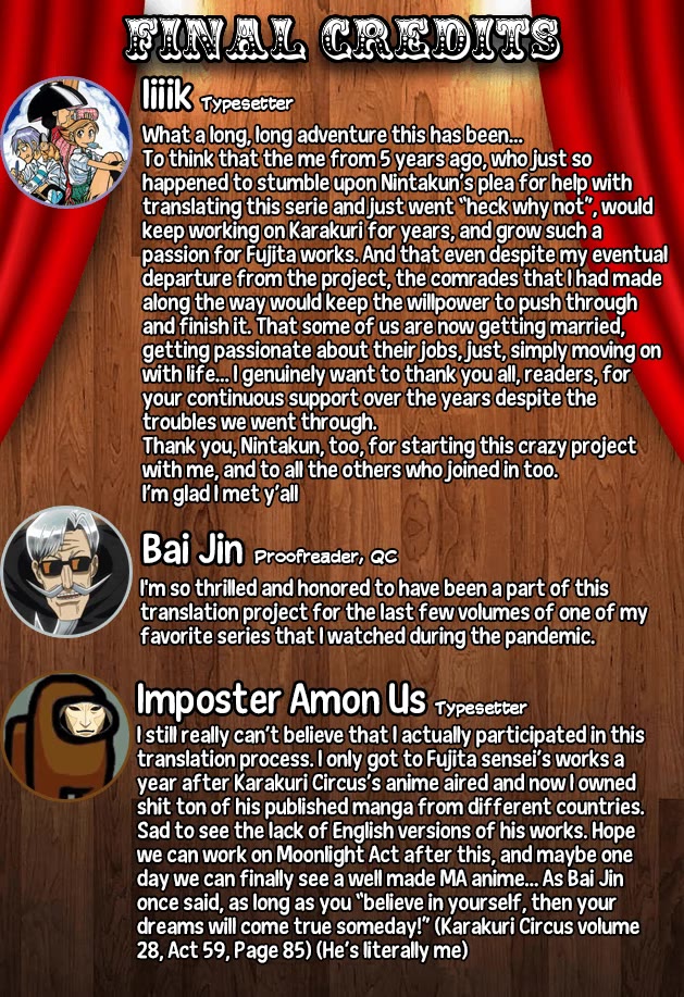 Karakuri Circus Chapter 425 page 65 - Chapter 425: Deus Ex Machina - The Curtain Falls [END]