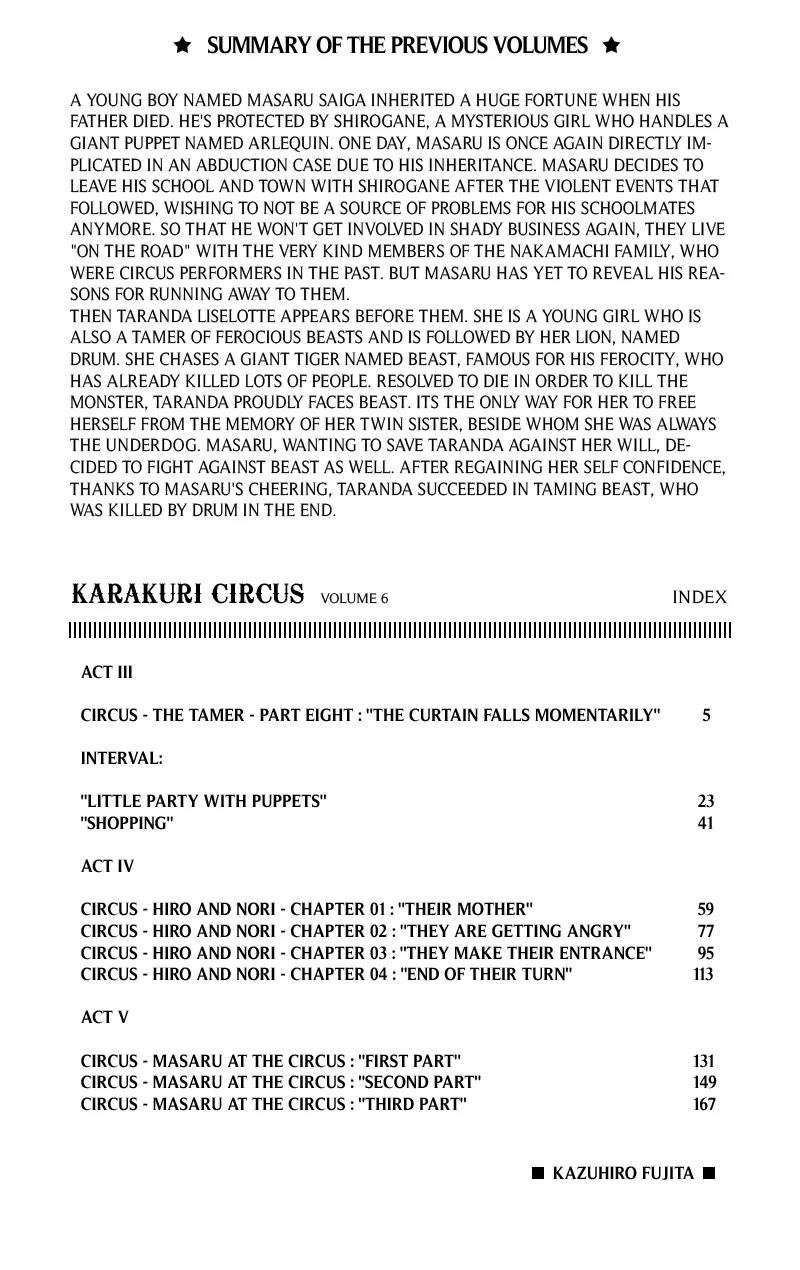 Karakuri Circus Chapter 47 page 3 - Chapter 47: The Curtain Falls Momentarily - Act 3: Circus * The Tamer