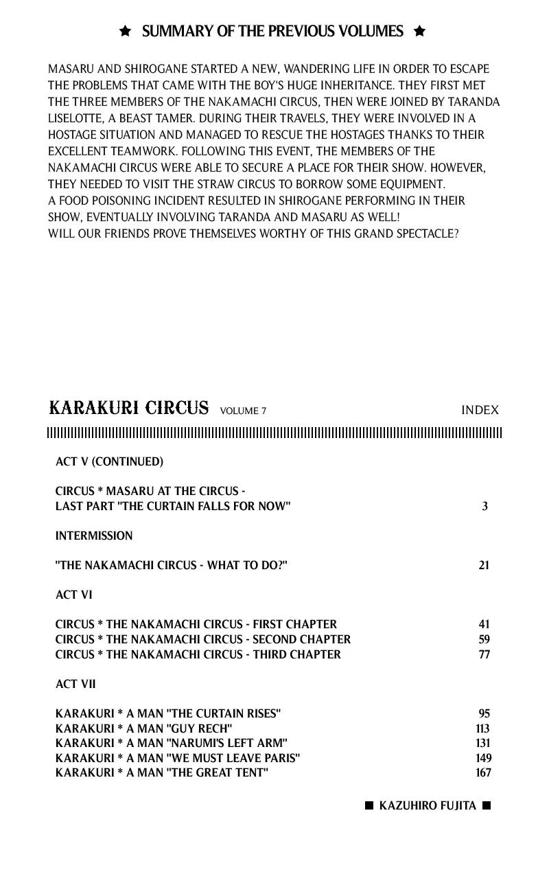 Karakuri Circus Chapter 57 page 4 - Chapter 57: The Curtain Falls For Now - Act 5: Circus * Masaru At The Circus