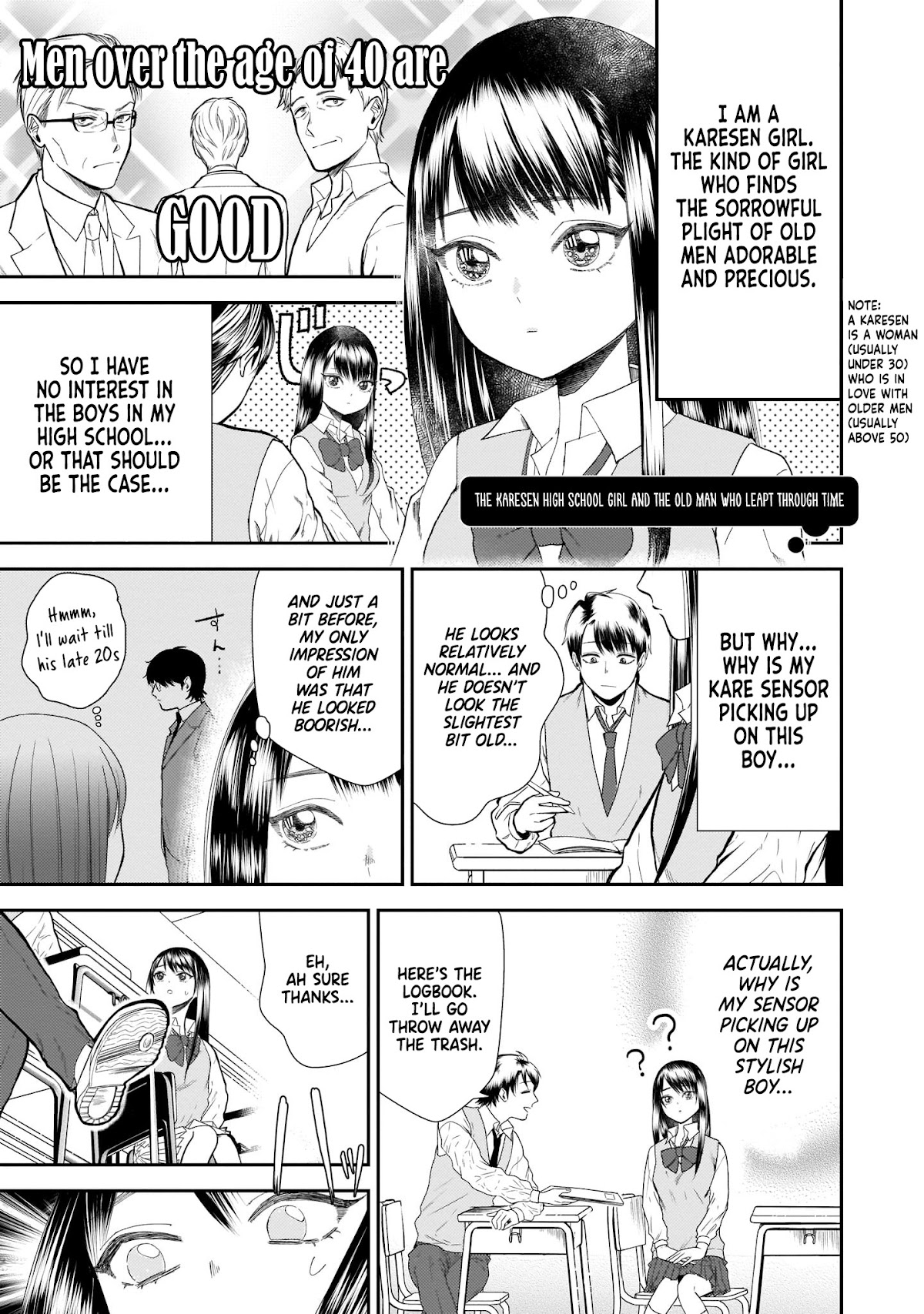 Karesen joshikousei to tokikake ojisan Chapter 0.2 page 1 - Chapter 0.2: The karesen High School girl and The old man who leapt through time