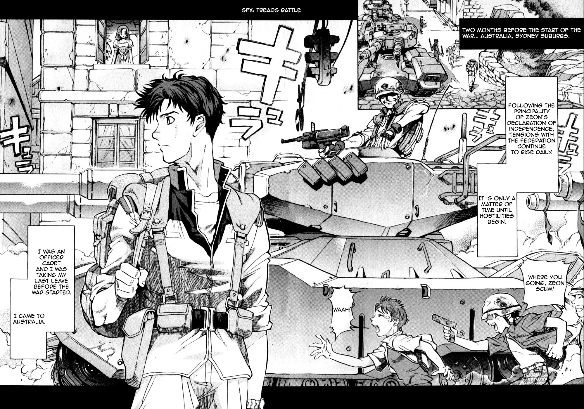 Kidou Senshi Gundam Senki: Lost War Chronicles Chapter 0.1 page 4 - Chapter 0.1: OPERATION 0 side A: Matt Healy - At the outbreak of War -