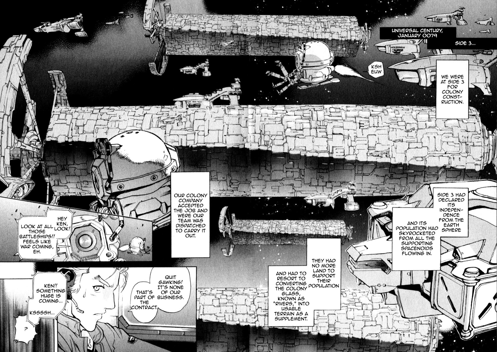 Kidou Senshi Gundam Senki: Lost War Chronicles Chapter 0.2 page 4 - Chapter 0.2: OPERATION 0 side B: Ken Bederstadt - At the outbreak of War -