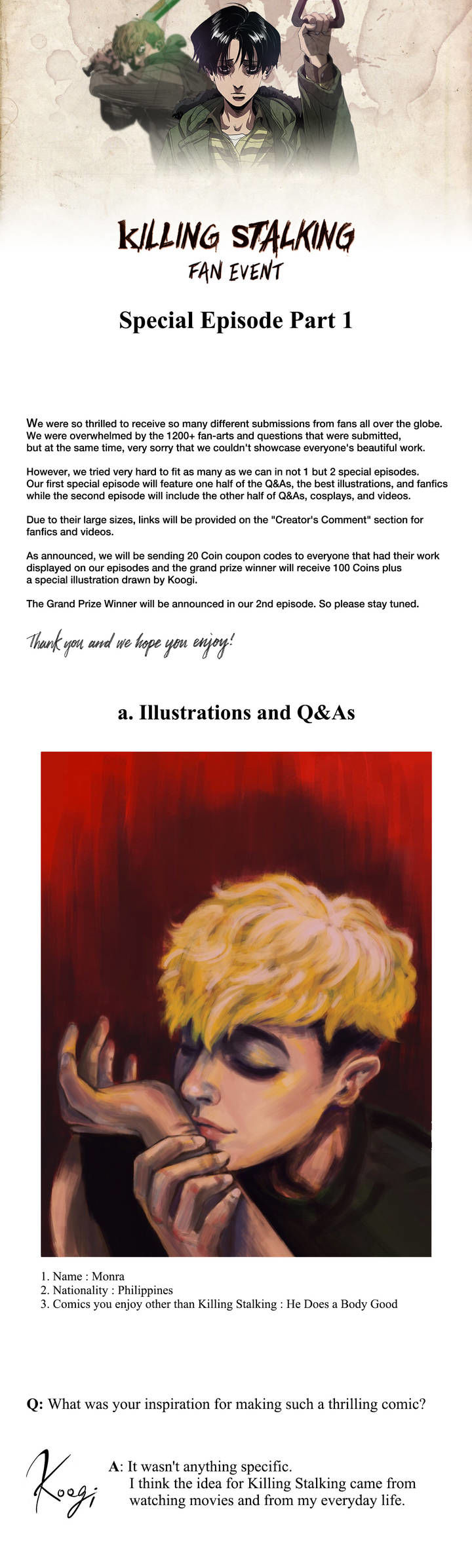 Killing Stalking Chapter 19.6 page 1 - Chapter 19.6 : Killing Stalking Fan Event Pt. 1