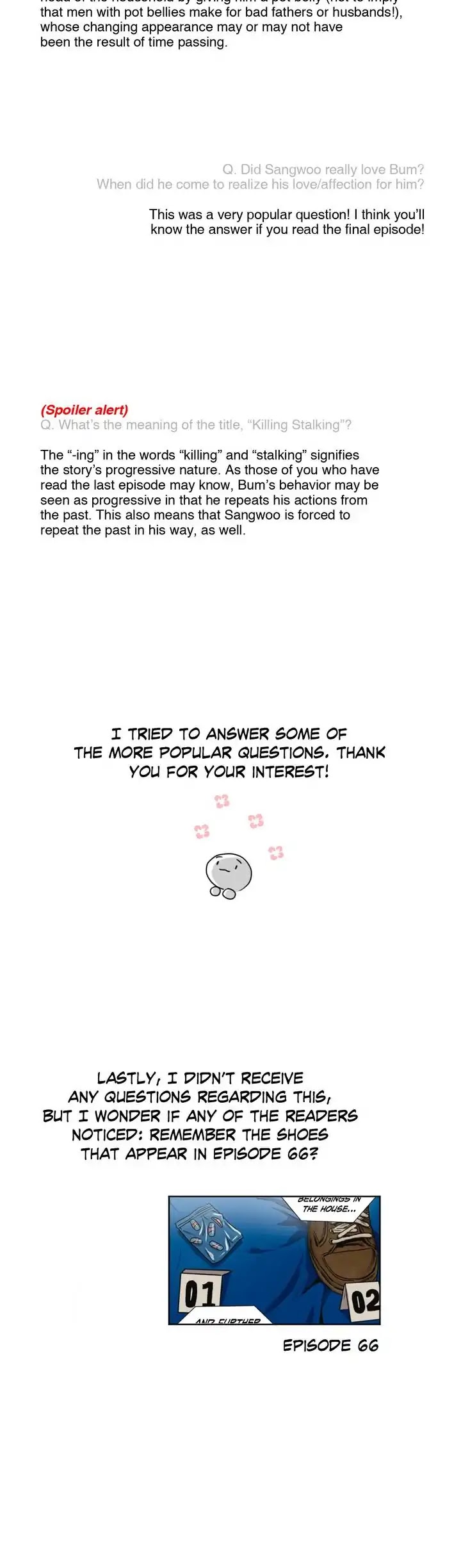 Killing Stalking Chapter 67.5 page 6 - Epilogue: Creator's Note