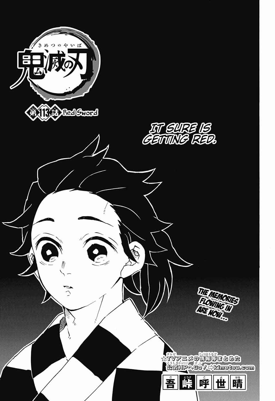 Kimetsu no Yaiba Chapter 113 page 1 - Chapter 113: Bright Red Blade
