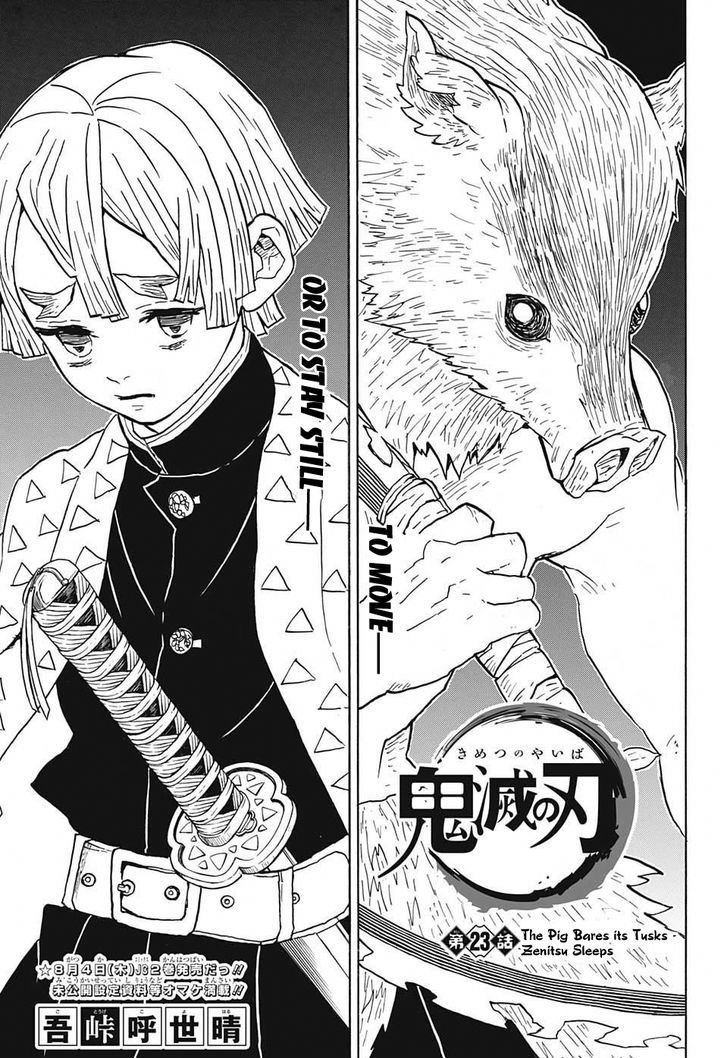 Kimetsu no Yaiba Chapter 23 page 1 - Chapter 23: The Boar Bares Its Fangs, Zenitsu Sleeps