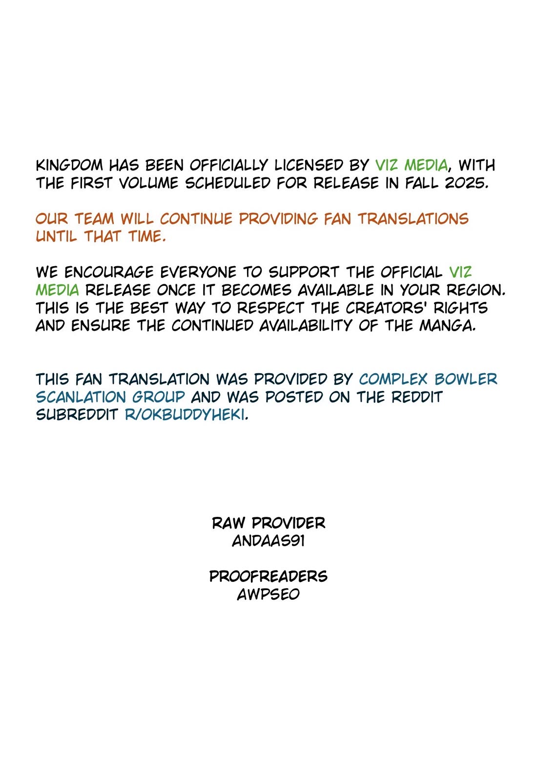 Kingdom manga, chapter 843, page 1 of 18