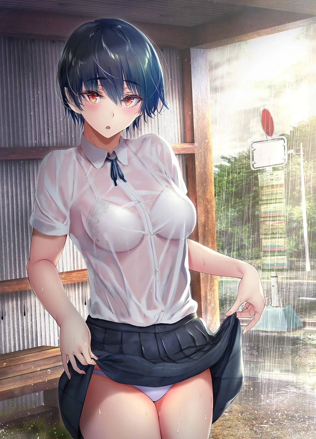 Kininaru Danshi ni ○○ suru On'nanoko. Chapter 36 page 2 - Chapter 36: A quiet childhood friend who, while walking home with the boy she's interested in and taking cover at a bus stop from a sudden shower, decided to be a bit bold.
