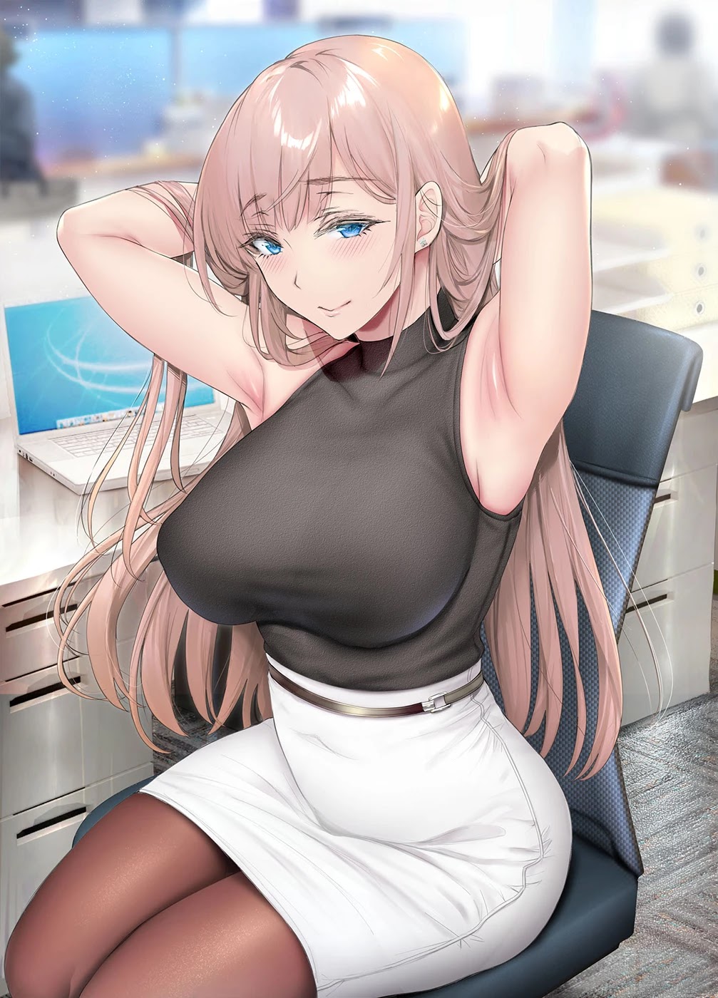 Kininaru Danshi ni ○○ suru On'nanoko. Chapter 37 page 2 - Chapter 37: A female boss who, while talking with a subordinate she's interested in during a break, tries to make him see her as a woman by moving in a way to make him look at her while she fixes her hair.
