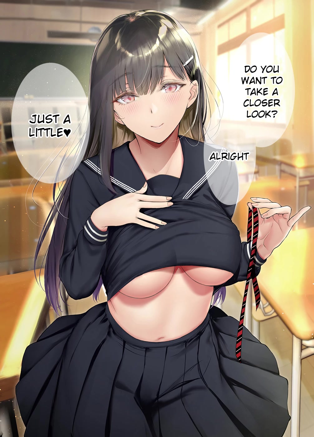 Kininaru Danshi ni ○○ suru On'nanoko. Chapter 57 page 1 - Chapter 57: A secretly lewd classmate who calls the boy she's interested in to an empty classroom to tell him that she hasn't been wearing anything all day.
