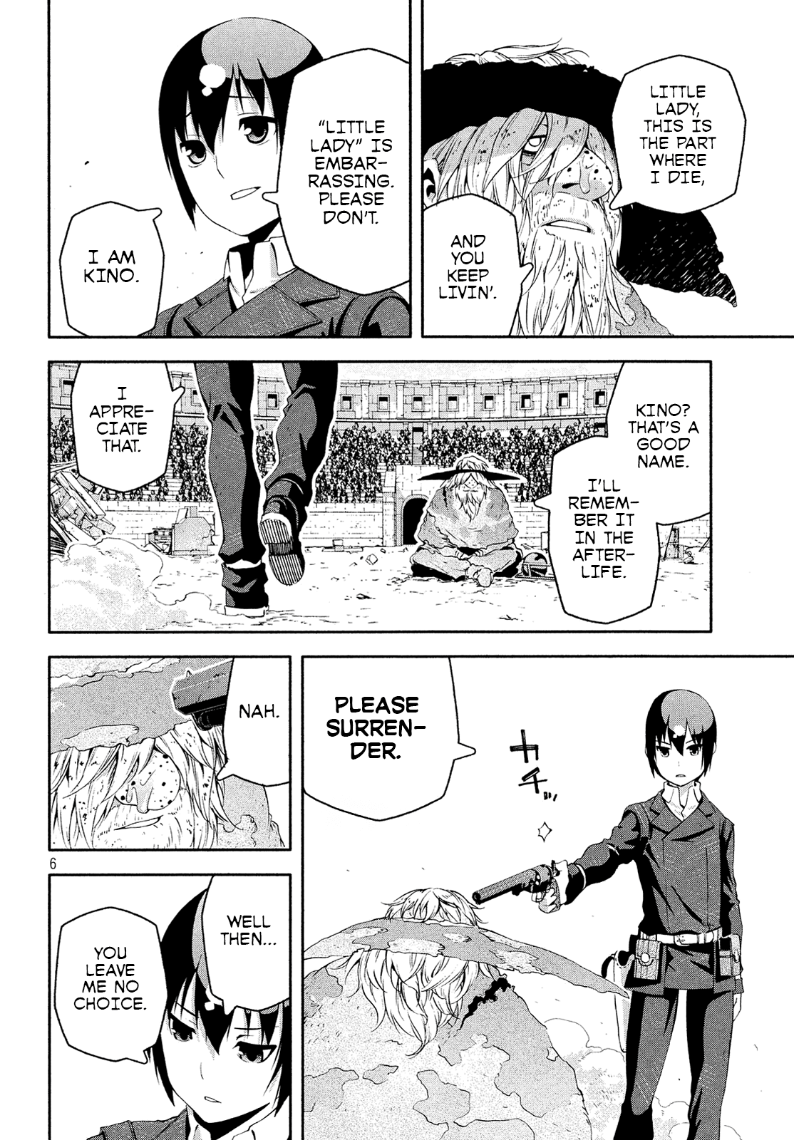 Kino's Journey (Shiomiya) Chapter 11 page 6 - Chapter 11: Coliseum -Avengers- 3/4