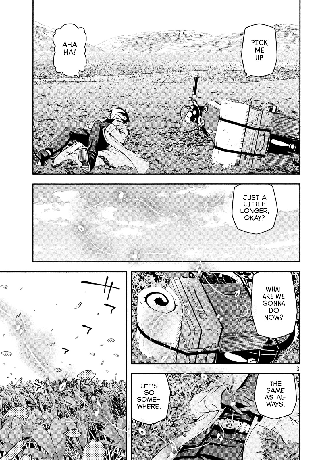 Kino's Journey (Shiomiya) Chapter 12.75 page 3 - Chapter 12.75: Prologue: Amidst a Crimson Sea・b -Blooming Prairie・b-