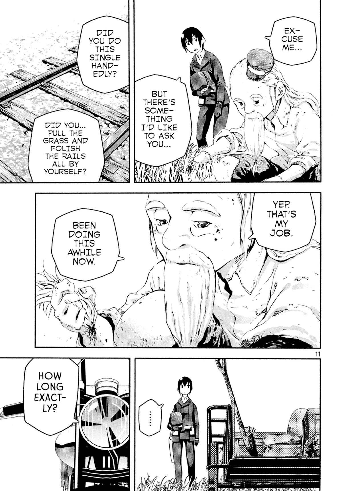 Kino's Journey (Shiomiya) Chapter 4 page 11 - Chapter 4: Three Men on the Rails -On the Rails-